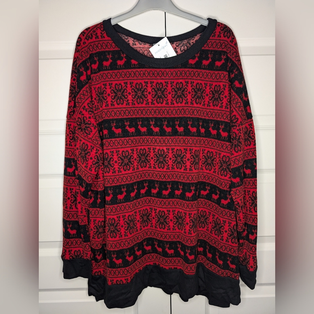 NWT Honeyme Curvy XXXL Long Sleeve Top Red and Black Moose Design